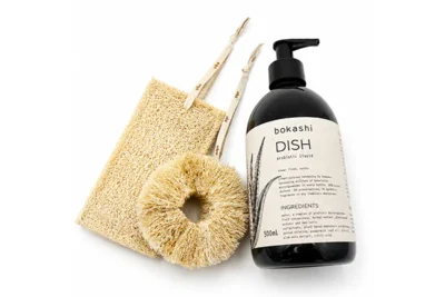 ZESTAW DISH probiotyczny płyn do mycia naczyń + 2 różne zmywaki z naturalnej gąbki LUFFA
